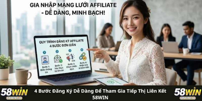 Tiếp thị liên kết 58WIN: 4 Bước Nhận Hoa Hồng 60% Cực Khủng! 4 4 bước đăng ký dễ dàng để tham gia tiếp thị liên kết 58WIN