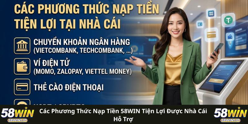 Nạp Tiền 58WIN Siêu Tốc - 4 Bước Đơn Giản Để Chơi Ngay 1 Các phương thức nạp tiền 58WIN tiện lợi được nhà cái hỗ trợ