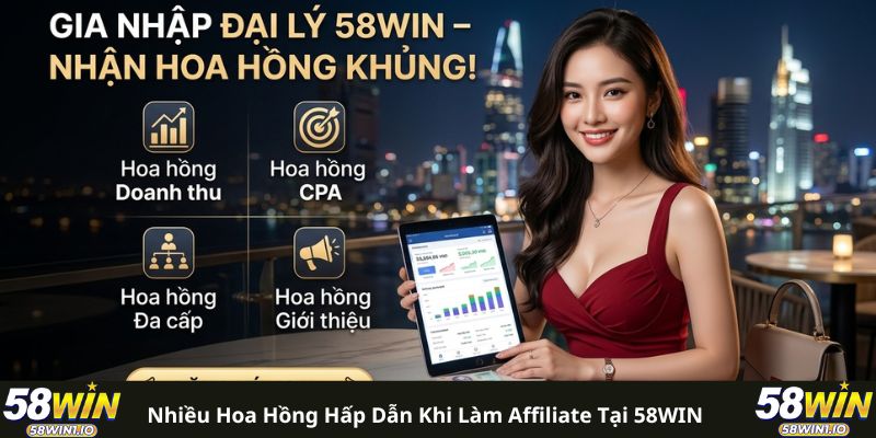 Tiếp thị liên kết 58WIN: 4 Bước Nhận Hoa Hồng 60% Cực Khủng! 3 Nhiều hoa hồng hấp dẫn khi làm affiliate tại 58WIN